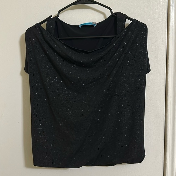 NWT Alice + Olivia Glitter Sparkle Cowl Off the Shoulder Top XS - Picture 1 of 4